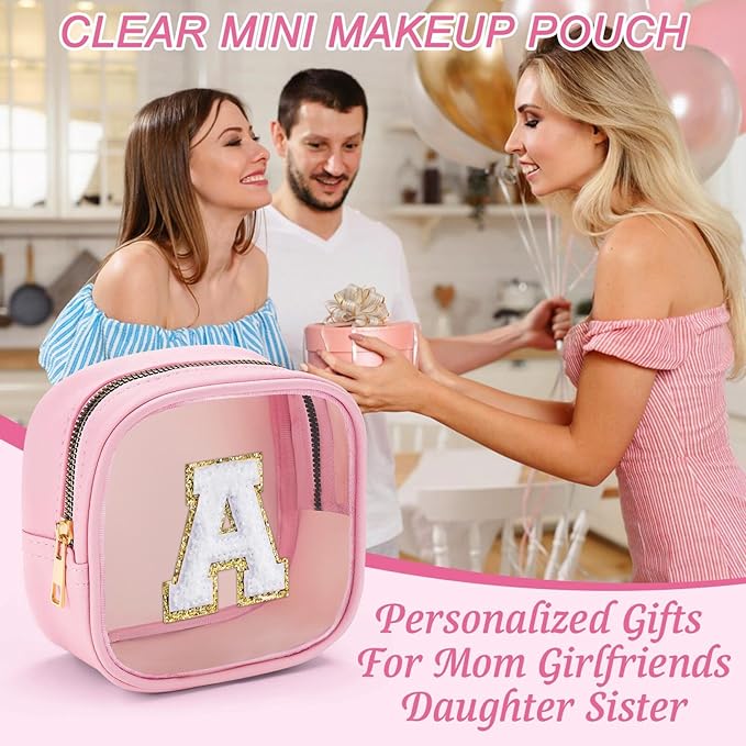 YOOLIFE Initial Make Up Bag Travel Toiletry Bag, Clear Makeup Bag Preppy Cosmetic Bags Organizer Travel Essentials Gifts for Women Teen Girlfriend Teacher Mom Birthday Mothers Day Gifts White F