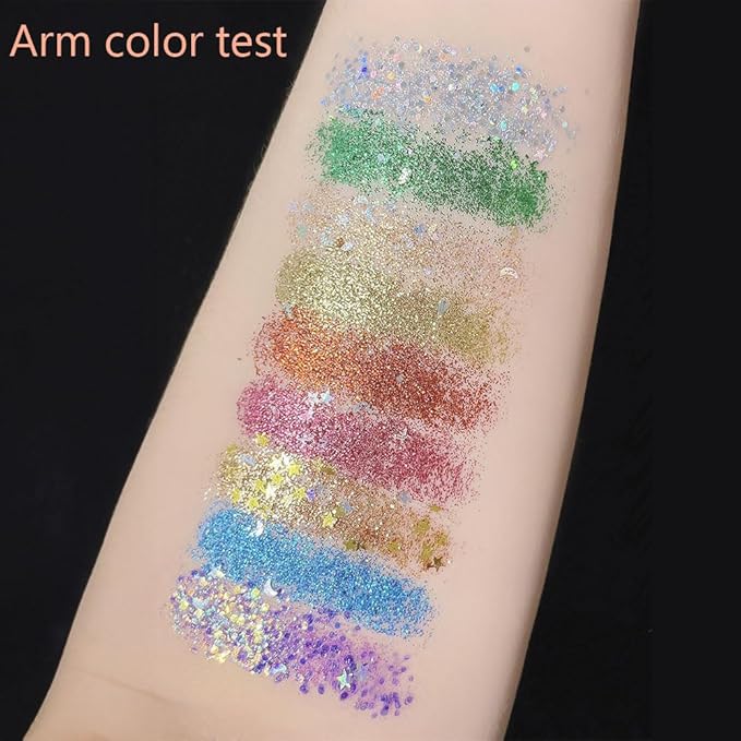 AMY'S DIARY 9 Colors Pressed Glitter Eyeshadow Palette Glitter Silver Blue Purple Gold Eyeshadow Palette, Glitter Daily Party Sparkling Eye Face Makeup Cosmetics (D1)