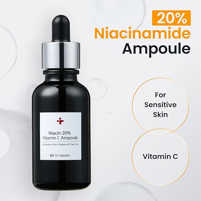 Niacinamide 20% Vitamin C Ampoule – CUSKIN Korean Skin Care with Niacinamide, Glutathione, Hyaluronic Acid, Adenosine, Panthenol for Skin Elasticity and Moisturizing, 30g (1.01 Fl. Oz)