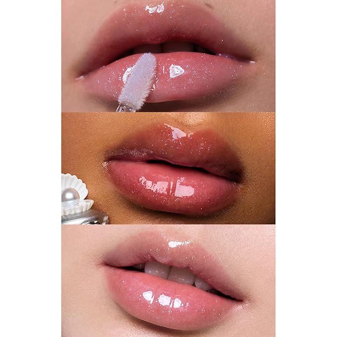 Flower Knows Shell's Jewel Nourishing Lip Glaze,Hydrating Clear Lip Gloss with Hyaluronic,Shimmer Moisturizing Plumping Oil,Non-Sticky Formula,0.16 fl.oz(P06 Lunar Jelly)