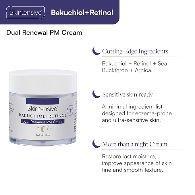 SKINTENSIVE Retinol & Bakuchiol Cream - Dual Renewal Night Cream with Coconut Oil - Moisturizing PM Cream for Sensitive Skin