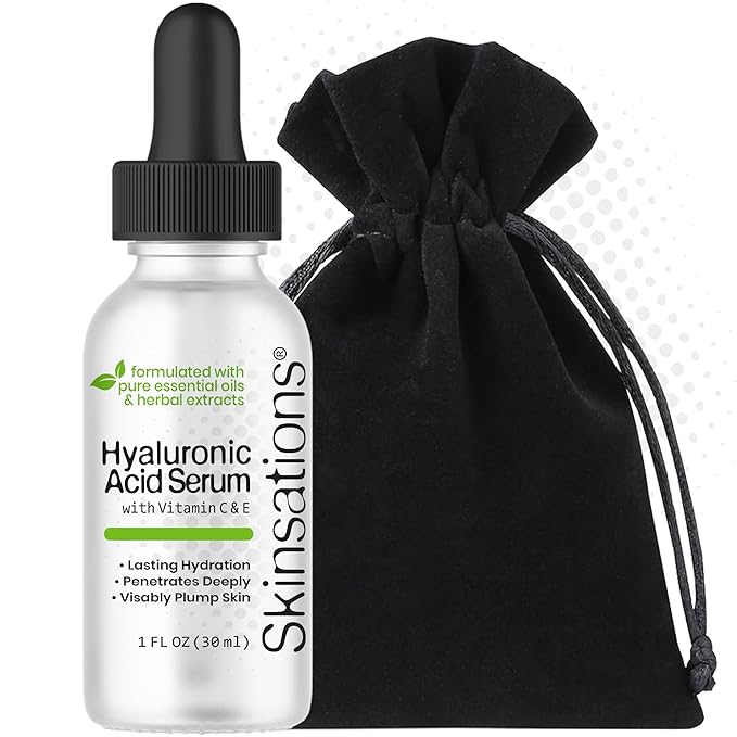 Skinsations - Hyaluronic Acid Serum for Face | Daily Moisturizer with Organic Botanical Extracts | Vitamin C, Vitamin E, Jojoba Oil, Witch Hazel, Green Tea Extract