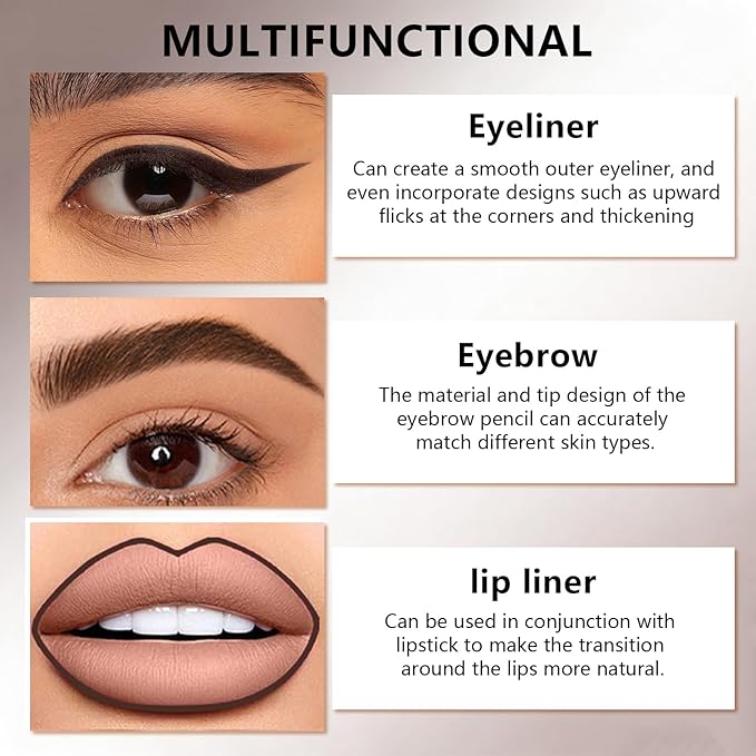 Noerrors 10pcs Brown Black Gel Eyeliner Set, Waterproof Smooth Easy to Color Creamy Eyeliner Pencil for Mature Eye, Long Wear High Pigmented Matte Plum Eye Makeup Pen for Older Women with Sharpener