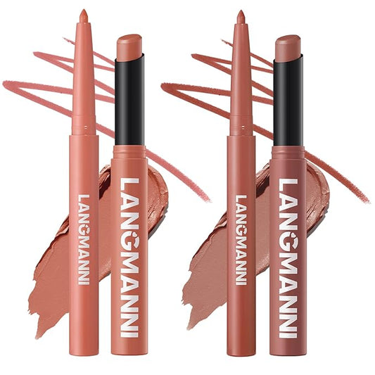 Jolilab 4Pcs Lip Set: 2 Colors Lip Liner+2 Colors Lipstick, Matte/Creamy,Smooth Creamy Texture,Long-Lasting,Bold/Nude Shades for Daily/Party, Vegan, Gift for Makeup Lovers.(#05+06)