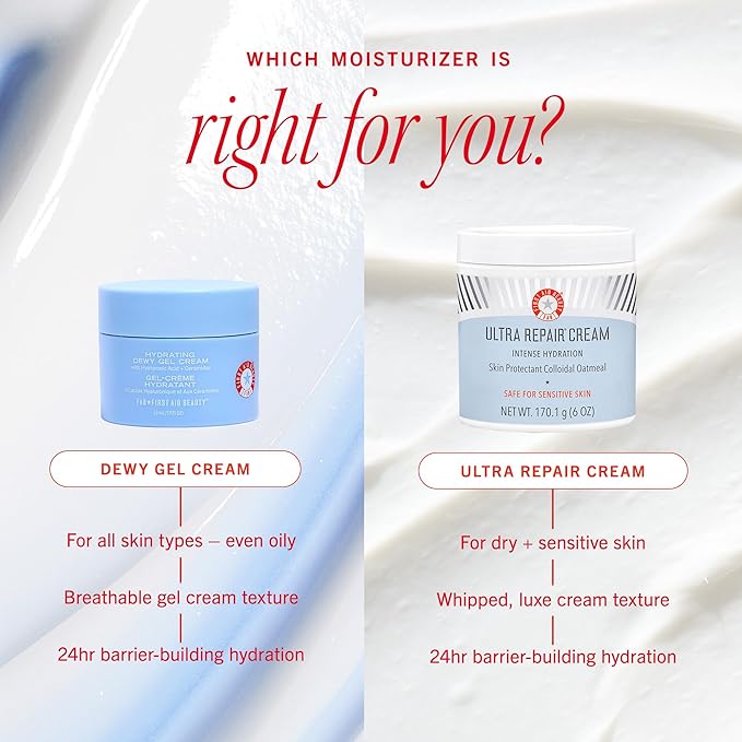 First Aid Beauty - Hydrating Dewy Gel Cream, Lightweight Oil-Free Facial Moisturizer with Hyaluronic Acid and Ceramides, Helps Reduce Excess Oil Build Up & Improve Skins Hydration, 1.9 FL oz