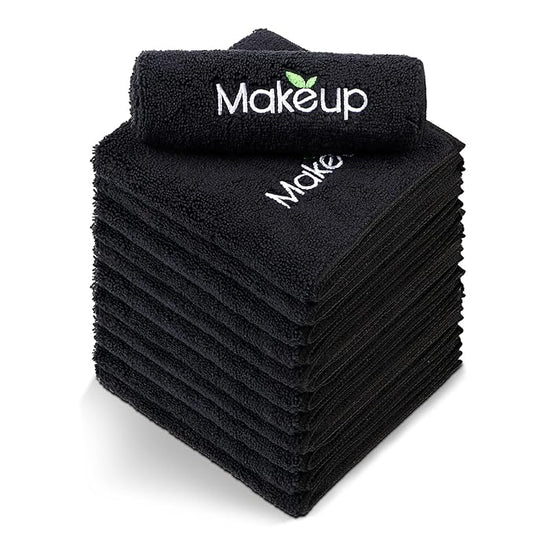 Orighty Makeup Remover Wash Cloths - Super Soft & Quick Dry Microfiber Face Towel, Absorbent Washcloths for Cleansing, Fingertip Face Towels for Makeup Removal, 13 x 13 inch, Pack of 12, Black