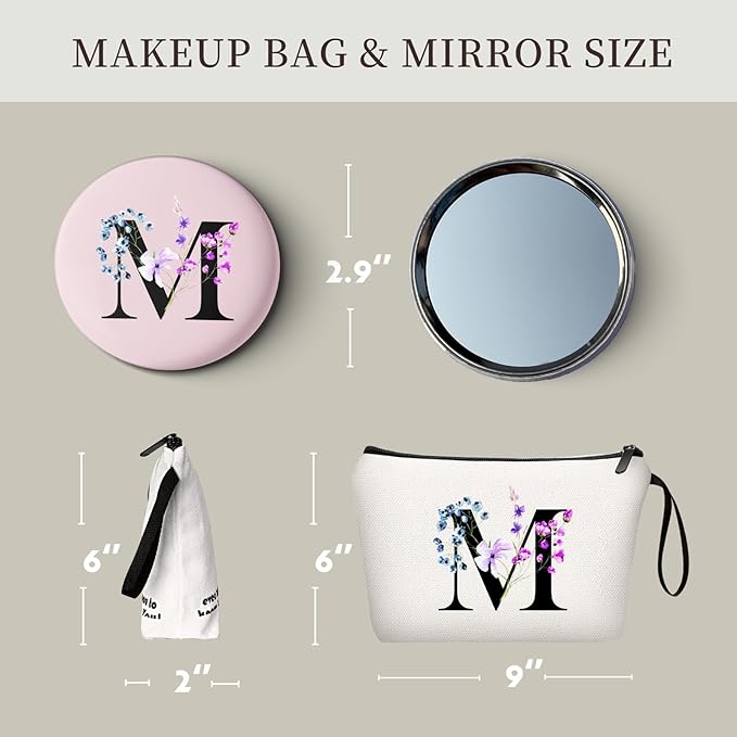 SEAMOON Birthday Maid of Honor Gifts for Women Her Mom Team Teacher Friend Bridesmaid Bride Personalized Makeup Cosmetic Bag with Mirror Valentines Mothers Day Christmas Graduation M