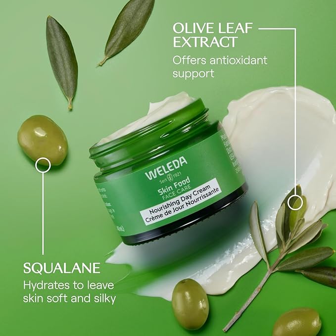 Weleda Skin Food Face Care Nourishing Day Cream, 1.3 Fluid Ounce, Plant Rich Moisturizer with Olive Leaf Extract, Squalane and Chamomile