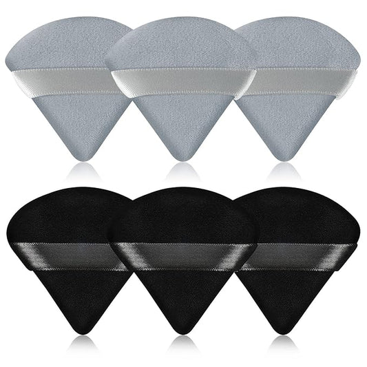 Pimoys 6 Pieces Powder Puff Face Triangle Makeup Blender Sponge Soft Velour Puffs for Loose Powder Setting Powder Cosmetic Foundation Sponge Beauty Makeup Tool, Black and Gray