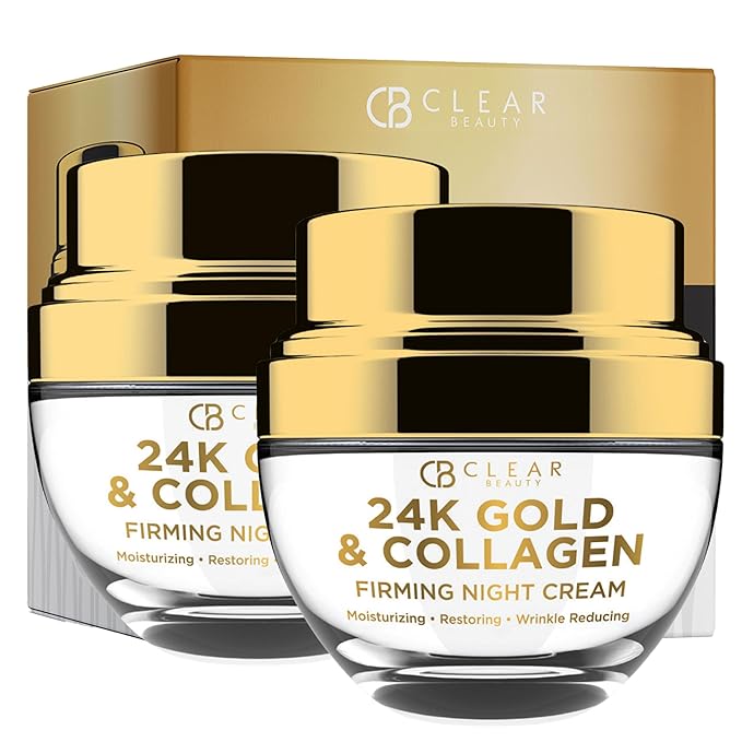Clear Beauty 24K Gold & Collagen Day/Night Moisturizer Set - Dermatologist Tested, Hydrating, Anti-Aging Cream, Natural Ingredients, Cruelty Free Korean Skin Care, All Skin Types - Value Pack