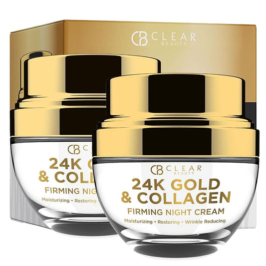 Clear Beauty 24K Gold & Collagen Day/Night Moisturizer Set - Dermatologist Tested, Hydrating, Anti-Aging Cream, Natural Ingredients, Cruelty Free Korean Skin Care, All Skin Types - Value Pack