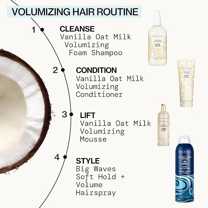 Pacifica Beauty Big Waves Coconut, Vanilla & Sea Salt Hairspray, Controls Frizz & Adds Volume, Designed for Wavy Hair, Vegan & Cruelty-Free, 6 Fl Oz