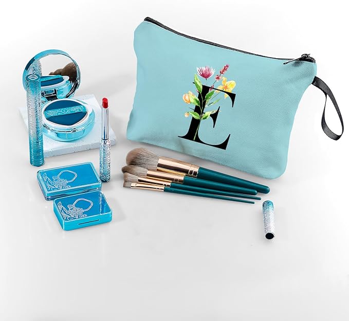 Women Birthday Unique Bride to be Bridal Shower Initial Gifts for Mom Sister Friend Her Teacher Aunt Makeup Cosmetic Bag with Mirror Mothers Day Christmas Graduation E