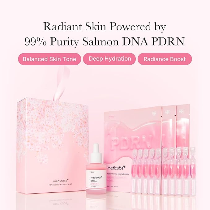medicube Pink PDRN Trio Gift Set for Glass Glow Skin -Hydrating, Firming, and Radiance-Boosting Skincare Set for Women & Girls | With Salmon DNA PDRN, Peptides and Pink Vitamin | Korean Skincare