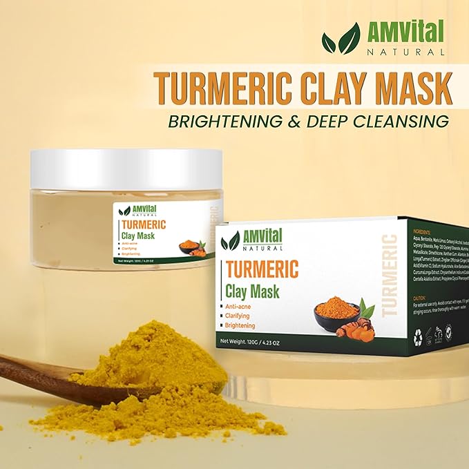 AMVital Turmeric Face Mask, Clay Facial Masks with Vitamin C, Skin Care for Acne and dark Spots, Smooth & Refine Pores, Anti Aging for Women, Non-Greasy Hydrating
