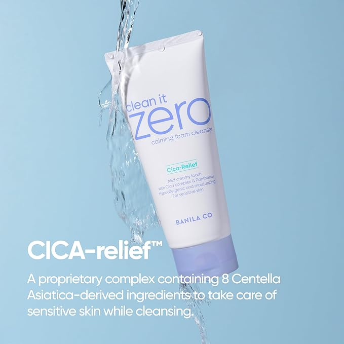 BANILA CO Clean It Zero Calming Foam Cleanser | Rich Lather Hydrating Cleansing With Soothing Finish | CICA Relief for Sensitive Skin | Vegan & Hypoallergenic (150ml / 5.07 fl.oz)
