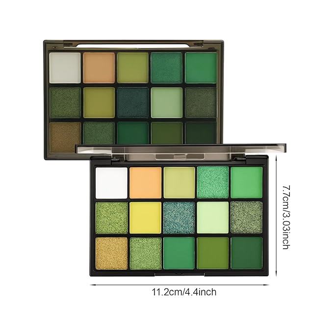 Erinde Green Eyeshadow Palette, 15 Colors Forest Emerald Lime Eye Shadow Palette, Matte Shimmer Metallic Glitter, Highly Pigmented Blendable Smokey Makeup Kit for Cosplay, Halloween & Parties