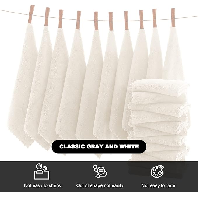 MOONQUEEN Microfiber Facial Cloths Fast Drying Washcloth 12 Pack - Premium Soft Makeup Remover Cloths - Cream