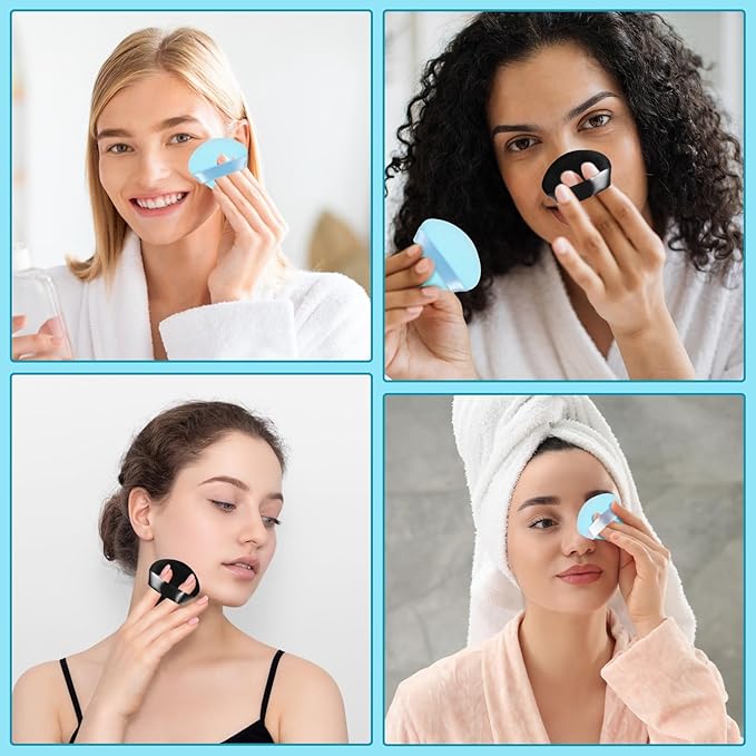 Pimoys 6 Pieces Powder Puff Triangle Makeup Puffs for Face Powder Setting Powder Cosmetic Foundation Blending Sponge Beauty Makeup Tool, Black and Blue