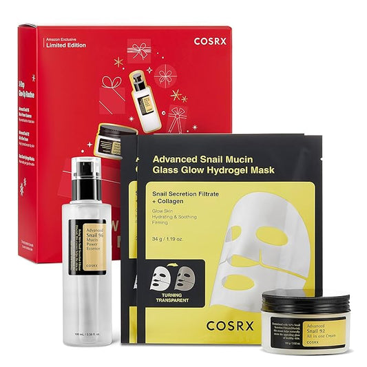 COSRX Snail Mucin Limited Holiday Gift Set with Snail Mucin Repairing Serum, Moisturizer & Collagen Face Mask, Korean Skin Care Set, Stocking stuffers, Self Care Gifts, Amazon Exclusive