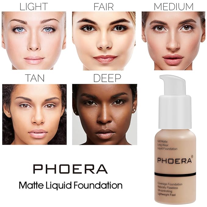 PHOERA Foundation, PHOERA Matte Liquid Foundation,PHOERA Makeup for Women, PHOERA Foundation Full Coverage Concealer, 30ml 24HR Matte Oil Control Concealer (103+104/Warm peach+Buff Beige)