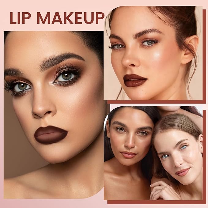 Noerrors 3Pcs Dark Brown Lip Liner and Lipstick Set Kit for Women Light Brown Matte Fall Lipstick Shades Set Lip Stain Long Lasting Lipstick 24 hour Waterproof and Lip Liners Pencil Set Brown Makeup