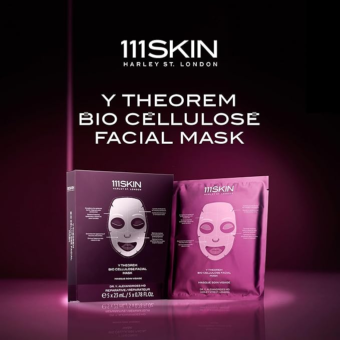 111SKIN Y Theorem Bio Cellulose Facial Mask for All Skin Types, Hydrating Face Mask with NAC Y2, Ectoin & Centella Asiatica, Enhances Skin Elasticity, Skincare Sheet Masks for Self Care, 5x 0.78 fl oz