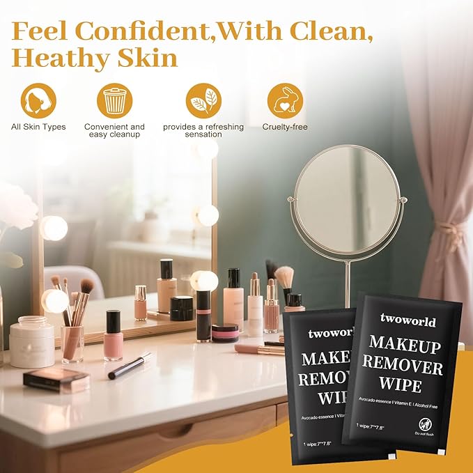 Makeup Remover Wipes Bulk Individually Wrapped,Travel Makeup Wipes Gentle for Face Cleansing Mascara Lipstick Travel Hotel（black,pack of 100)