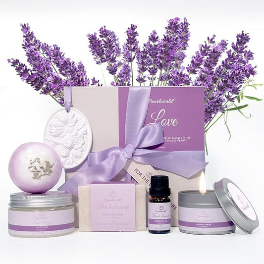 Lavender Spa Set for Women, Bath Set Self Care for Women, Nourishing 7 Piece Home Spa Set, Birthday Gift and a Gift For Mom