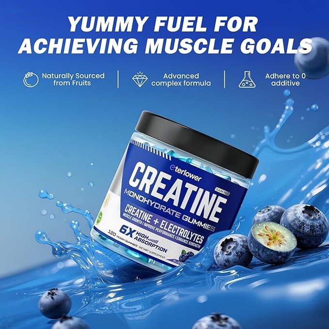 Creatine Monohydrate Gummies for Men & Women, 5g Flavored Creatine Gummy with Electrolytes for Muscle Strength, Muscle Builder, Energy Booster, Pre Workout Supplement, Sugar-Free & Vegan, 120 Count