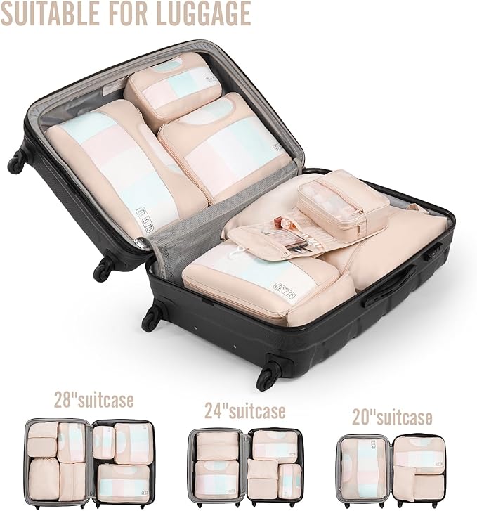 Veken 8 Set Packing Cubes for Travel, Birthday Gifts for Women Mom Her, Cruise Ship Essentials Accessories for Beach Vacation, Suitcase Organizer Bags for Luggage with Hanging Toiletry & Shoe Bag