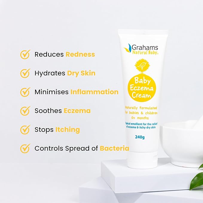 Grahams Natural Baby Eczema Cream Moisturizer for Newborn-12 Years | Rash, Redness, Dry Skin & Itch Relief | Colloidal Oatmeal & Shea Butter | Steroid-Free, Fragrance-Free for Sensitive Skin (75g)