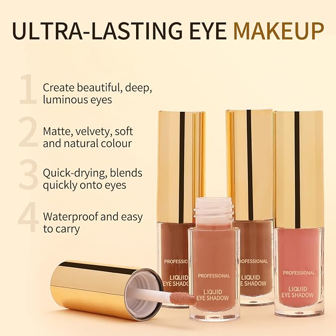 Boobeen Liquid Matte Eyeshadow - Long Lasting Waterproof, Velvet Matte Cream, Neutral Nude Makeup