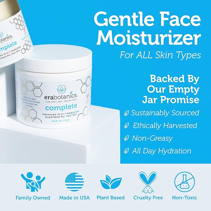 Era Organics Face Moisturizer Cream - Advanced 12-In-1 Rejuvenating Formula With Superfood Complex Manuka Honey, Hyaluronic Acid, Hemp Oil - Anti Aging Wrinkle Defense For Women or Men - 2oz