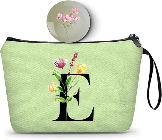 Women Birthday Unique Bride to be Bridal Shower Initial Gifts for Mom Sister Friend Her Teacher Aunt Makeup Cosmetic Bag with Mirror Mothers Day Christmas Graduation E
