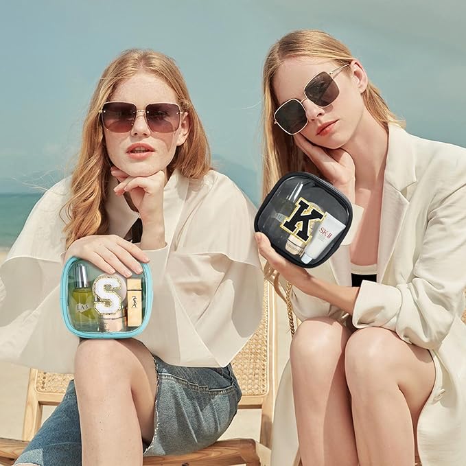 YOOLIFE Initial Make Up Bag Travel Toiletry Bag, Clear Makeup Bag Preppy Cosmetic Bags Small Makeup Bag Travel Essentials Gifts for Women Teen Girlfriend Teacher Mom Birthday Gifts Makeup Pouch Blue J