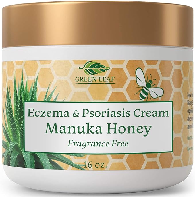 Manuka Honey Eczema Cream Moisturizing Lotion Fragrance Free For Psoriasis Relief - Itchy, Dry Skin Rash Ointment - Skin Soothing Moisturizer - Body & Face Cream - Kids & Adults 16oz