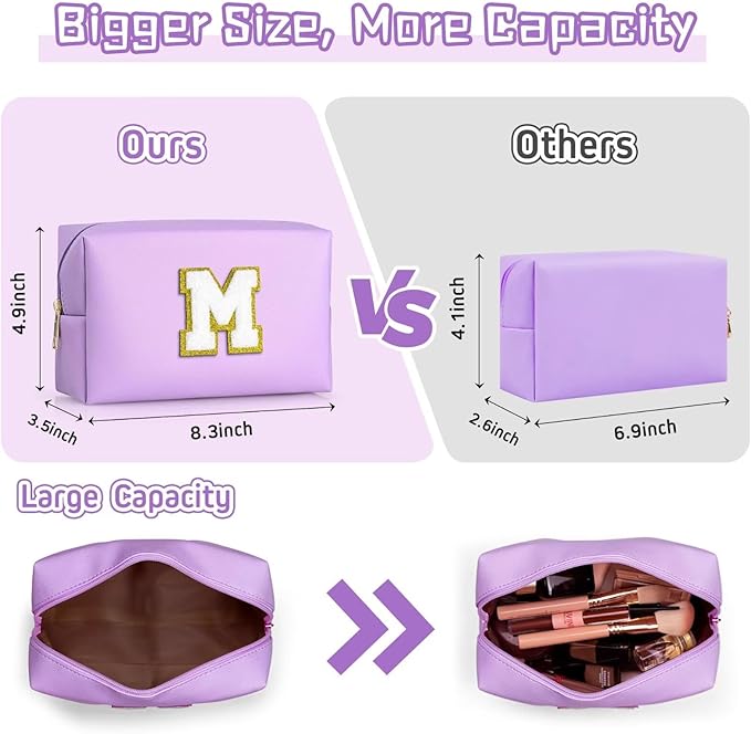TOPEAST Birthday Gifts for Girls, Travel Makeup Bag Chenille Letter Pouch Cosmetic Bag, Makeup Travel Organizer, Monogrammed Bridesmaid Gifts for Women, Cute Stuff for Girls (Purple J)