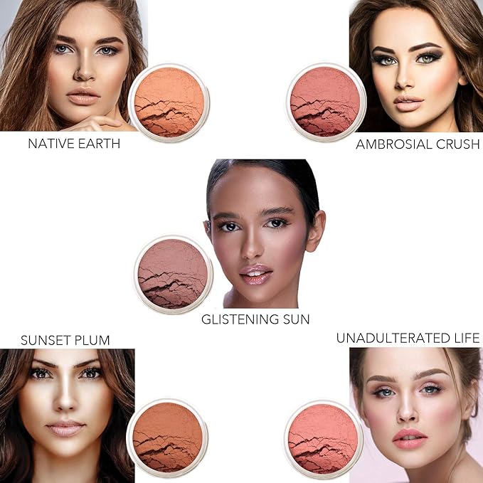 Bellaterra Cosmetics Mineral Loose Blush - Contouring, Long Lasting, Illuminating in 4 Shades for All Skin Types.(Glistening Sun, 9g)