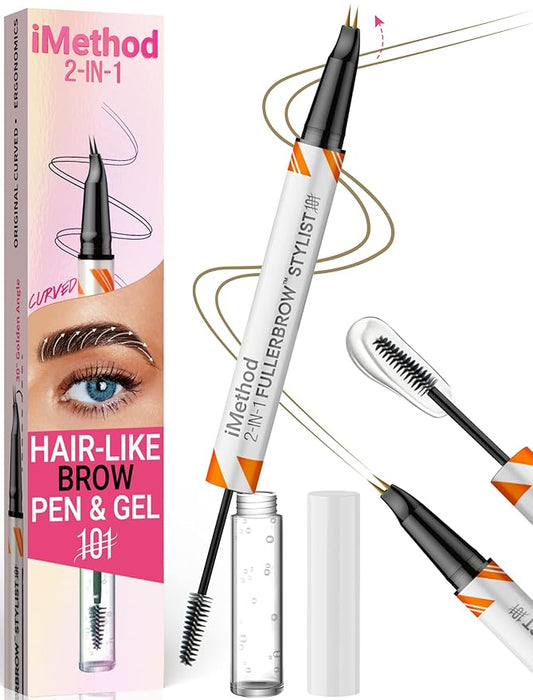 iMethod Curved Eyebrow Pen and Eyebrow Gel - Eyebrow Pencils for Women with Natural Hair Like Strokes, Brow Gel Clear for Soft Full Brows, Waterproof, All-Day Defined, Light Brown