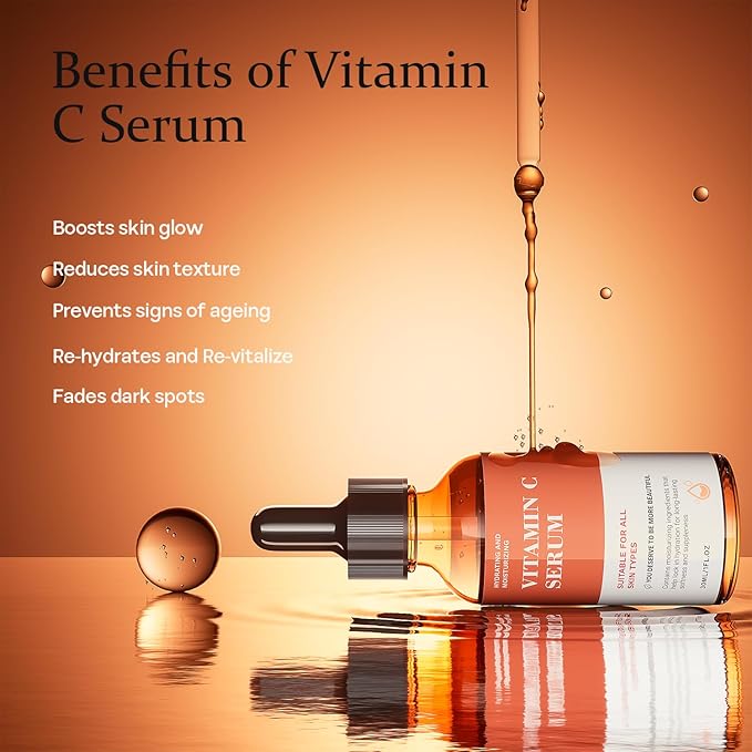 Vitamin C Serum For Face-Anti Aging & Wrinkle Facial Serum With Vitamin C,Sodium Hyaluronate,Vitamin E And More,Skin Brightening Serum For Dark Spots,Fine Lines & Dull Skin,1 Fl Oz