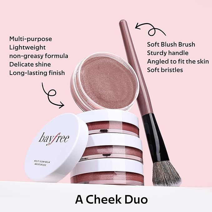 bayfree Multi Cream Blush & Blush Brush Set, Korean Makeup Blush for Cheeks, Multi-Use Face Balm, Lightweight & Hydrating, Blendable Color, Non-Greasy, Soft Bristles for Radiant Finish (Nude Gardenia)