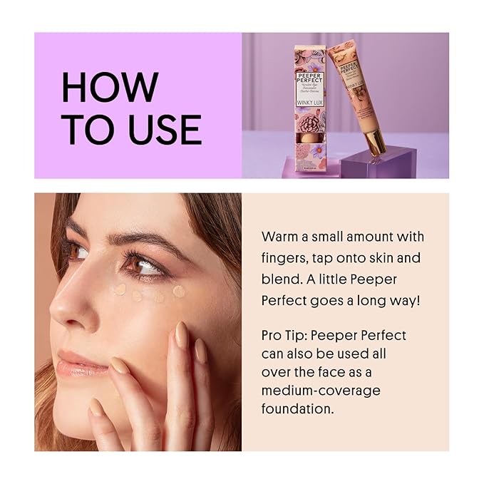 Winky Lux Peeper Perfect Under Eye Concealer, Makeup & Eye Brightener, Full Coverage Concealer for Dark Circles, Color Corrector & Eye Primer, With Collagen, Hyaluronic Acid & Vitamin E (Medium Deep)