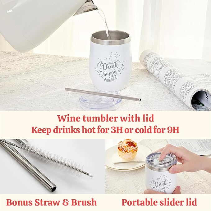 Bath and Body Gift Set for Women, 8 Pcs Rose Spa Set Presents for Women, Self Care Kit Includes Wine Tumbler, Sleep Eye Mask and More Birthday Gifts for Her,Christmas Presents for Her