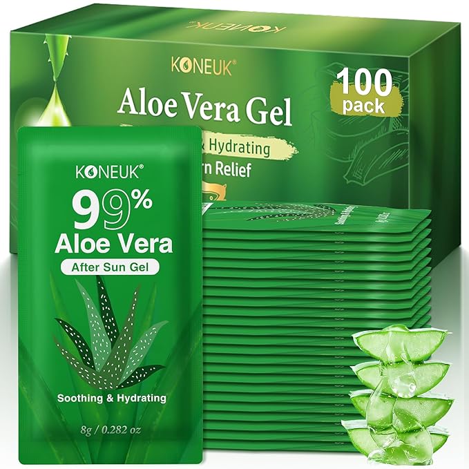 100 Pack Bulk Aloe Vera Gel, 99% Pure Aloe Vera Gel for Face, Hair, Skin, Body, Sunburn Relief, Hydrating Aloe Gel Travel Size Suitable for All Skin Types, Aloe Gel for After Sun Skin Care Relief