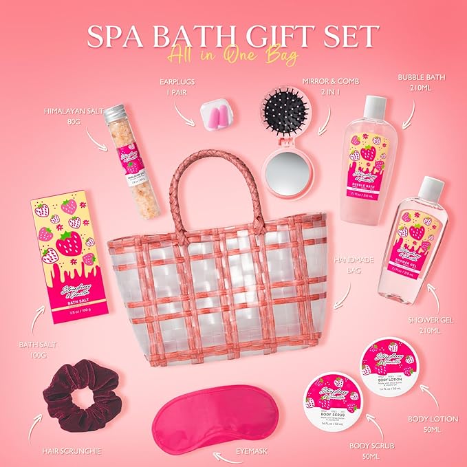 Spa kit for Women, Unique Birthday Gifts for Women, Bath Sets for Girl Gift for Teen Girls Tote Bag, 13pc spa gift baskets for girls beauty Bag bath products for Daughter, Girlfriend Mother's Day