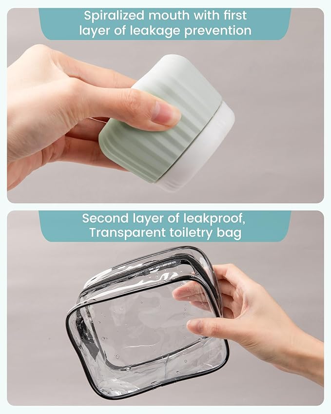 Travel Containers for Toiletries 4 Pack, TSA Approved Travel Size Toiletries, Travel Size Containers, With Clear Bag Leak Proof Silicone Jars, Travel Essentials Creams Jars Carrying Small Items