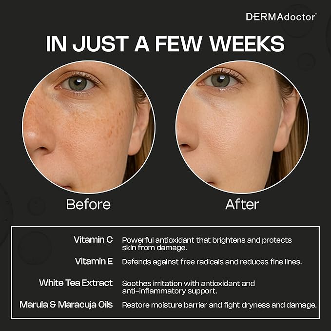 DERMAdoctor Night Face Oil Toner Anti-Aging Hydrating - 20% Vitamin C Ester, Vitamin E, Ferulic Acid, & Marula Oil for Face | Concentrated Vitamin-C Ester Facial Oils | Dermatologist Formulated - 1 Oz