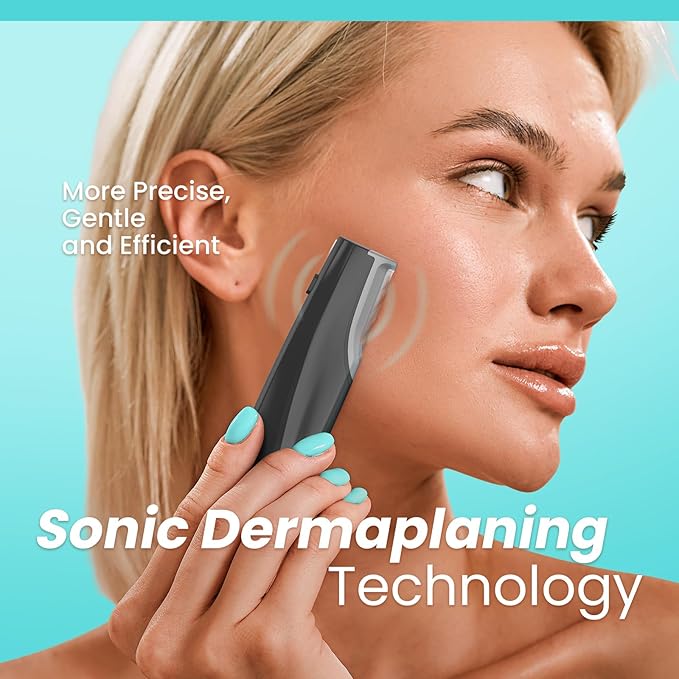 Sonic Dermaplaning Tool for Face - Rechargeable Dermaplane Razor with 6 Refill Dermablades, Facial Hair & Peach Fuzz Remover for Women (Black)