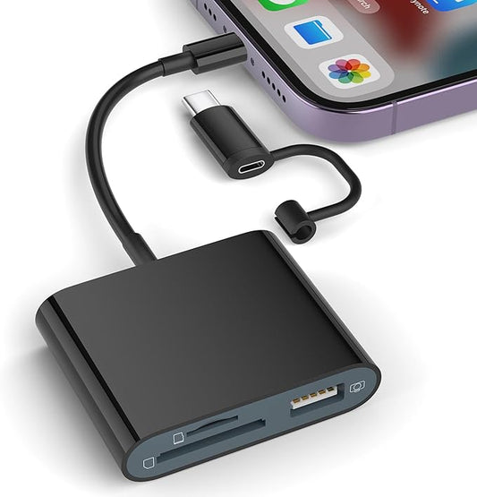 SD Card Reader for iPhone, Memory Card Reader with USB-C to Lightning Adapte Plug and Play Trail Game Camera Micro SD Card Viewer Support SD/TF Card and USB Adapter for iPad No App Required